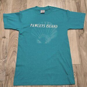 NOS Vintage Oneita Power-T Pawleys Island SC T-Shirt M Single Stitch Teal 90s